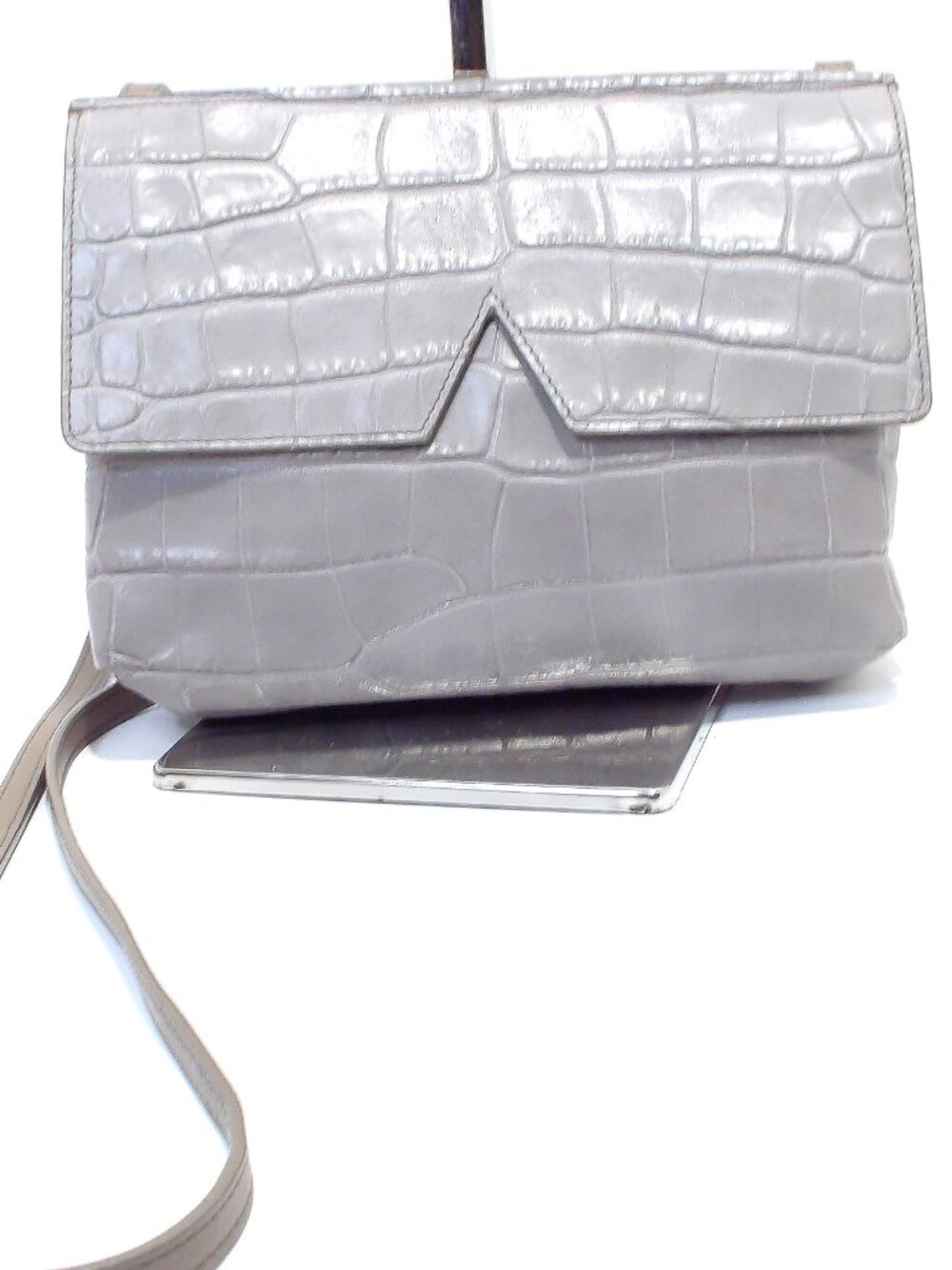 Vince Grey Croc Embossed Crossbody
